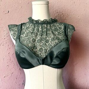 Victoria secret olive green  satin lace detail bustier top 34C glam cottagecore